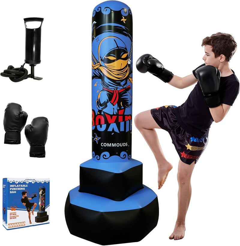 COMMOUDS 67inch Punching Bag for Kids, Inflatable Kids Boxing Set with Gloves, Fast Rebound Punching Bag for Practicing Karate, Taekwondo, MMA, Christmas/Birthday Gift for Boys Girls, Ages 6-14 - Image 1